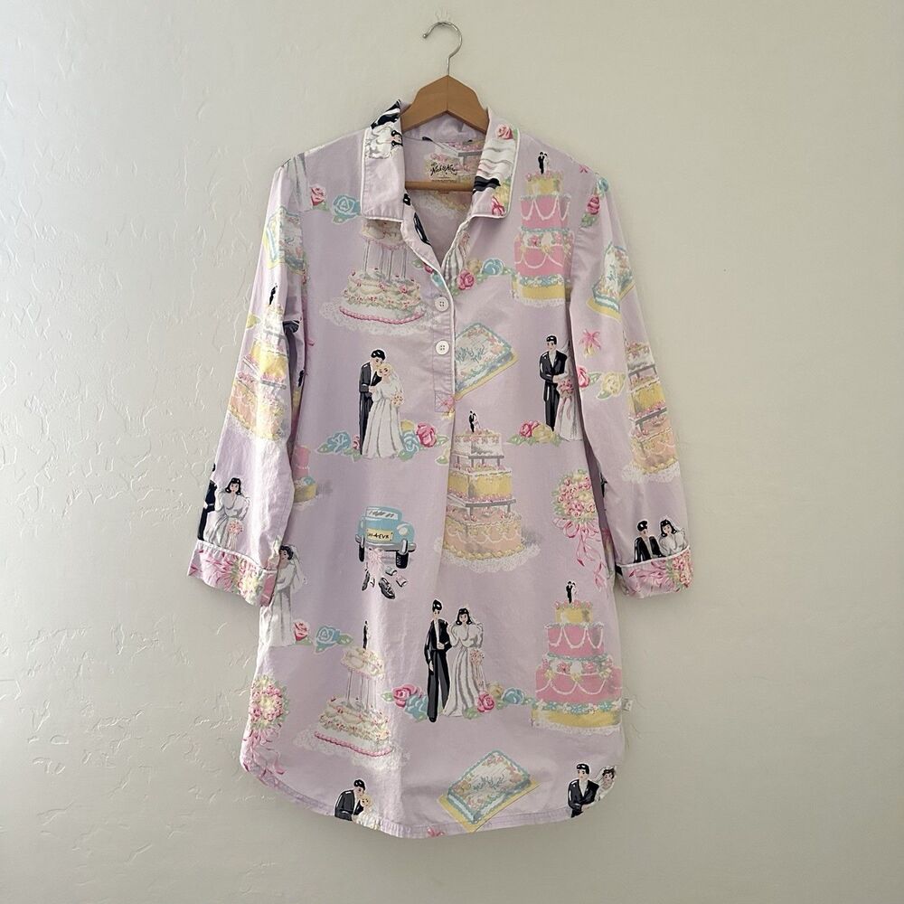 Nick & Nora Love & Marriage Nightgown Pajamas Wedding Bride Groom Large Cotton